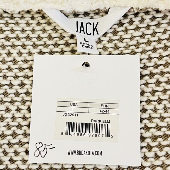 JACK NWT‎ Womens Large Tan Sweater Jacket Faux Fur Collar Open Front Pockets - Picture 6 of 8